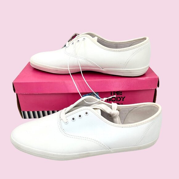 NIB VINTAGE THE BODY CO WHITE LEATHER MACHINE WASHABLE SNEAKERS W/ ORIG. BOX 8.5 - Picture 1 of 12